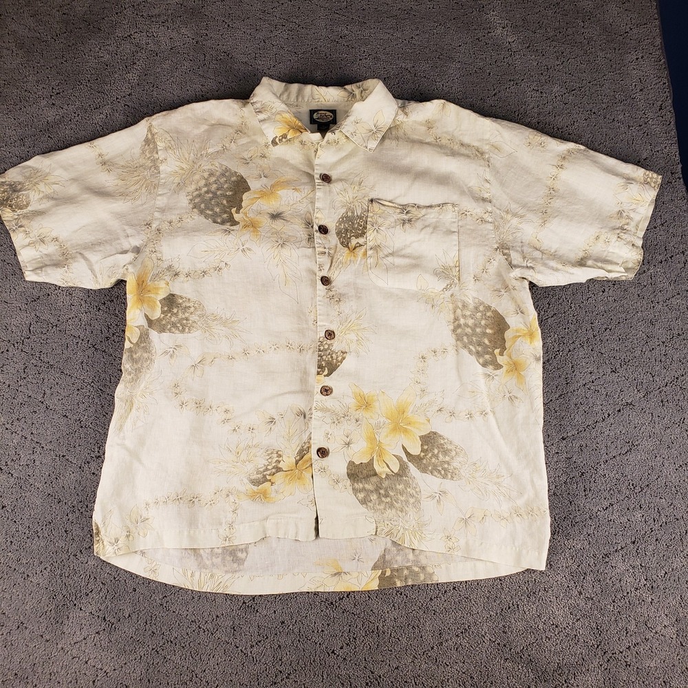 Tommy Bahama Linen Shirt Mens XL Short Sleeve Loop Collar Hawaiian Summer Beach
